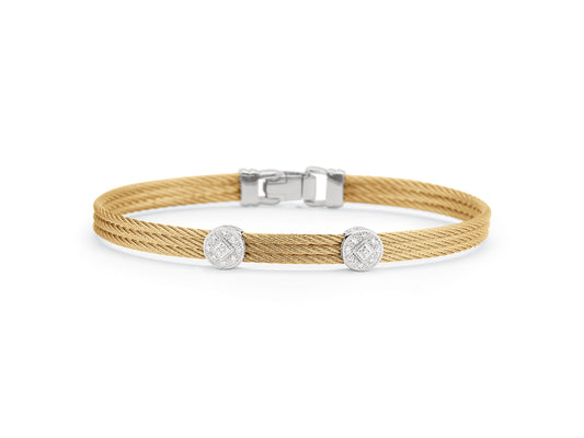 ALOR Cable Classic Stackable Bracelet with Double Round Station with 18kt Gold & Diamonds