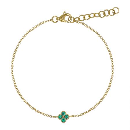 14K Yellow Gold Emerald Clover Bracelet