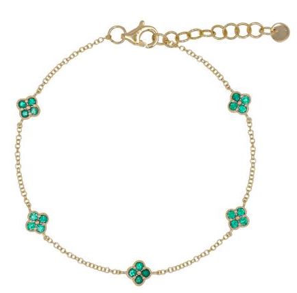 14K Yellow Gold Emerald Clover Bracelet