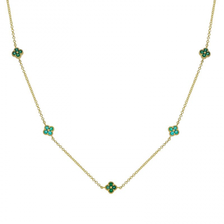 14K Yellow Gold Emerald Clover Station Necklace