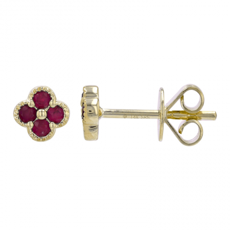 14K Yellow Gold Ruby Clover Stud Earrings