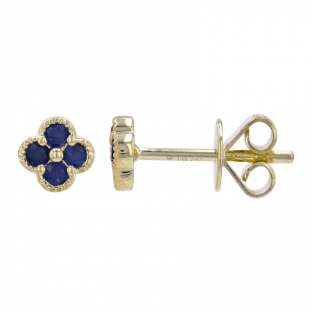 14K Yellow Gold Sapphire Clover Stud Earrings