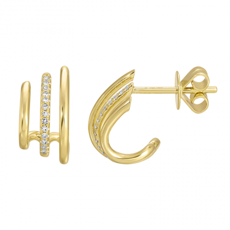 14K Yellow Gold 3-Row Diamond Lobe Stud Earrings