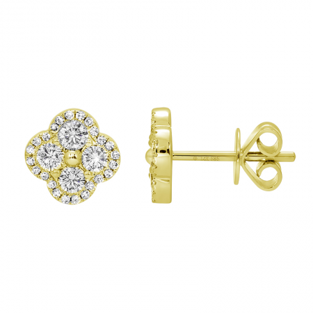 14k Yellow Gold Diamond Clover Stud Earrings