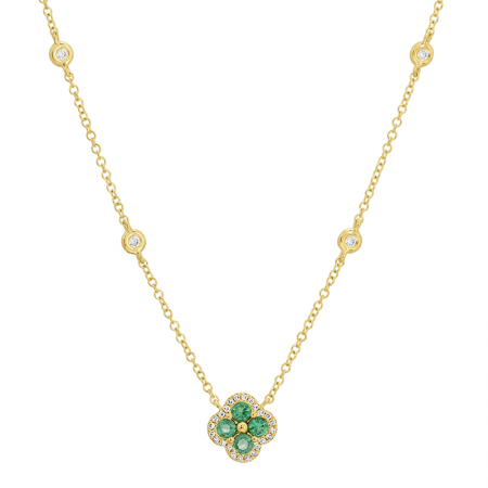 14K Yellow Gold Emerald Clover Necklace