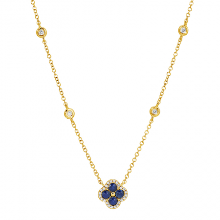 14K Yellow Gold Sapphire Clover Necklace