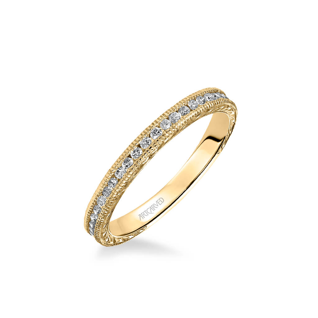 Zoya Vintage Diamond and Milgrain Engraved Wedding Band