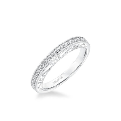 Indra Vintage Heritage Collection Diamond and Milgrain Filigree Scrollwork Wedding Band