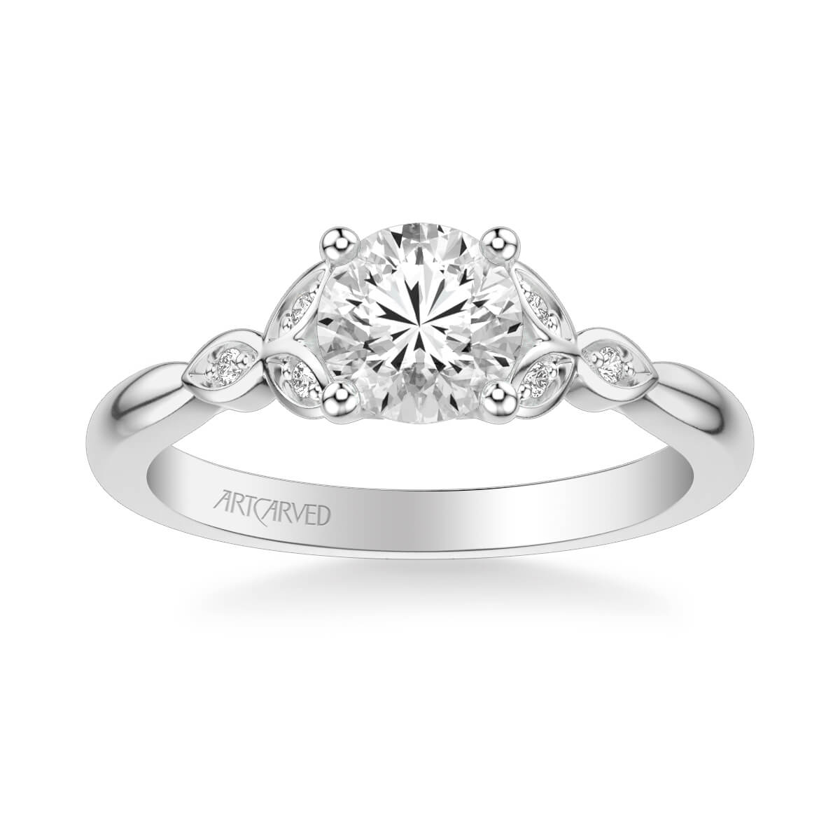 Heather Contemporary Side Stone Floral Diamond Engagement Ring