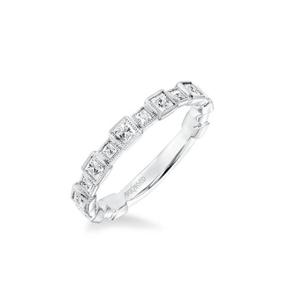 Stackable Band with Bezel Set Princess Diamonds and Milgrain Accents