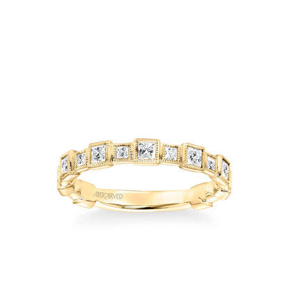 Stackable Band with Bezel Set Princess Diamonds and Milgrain Accents