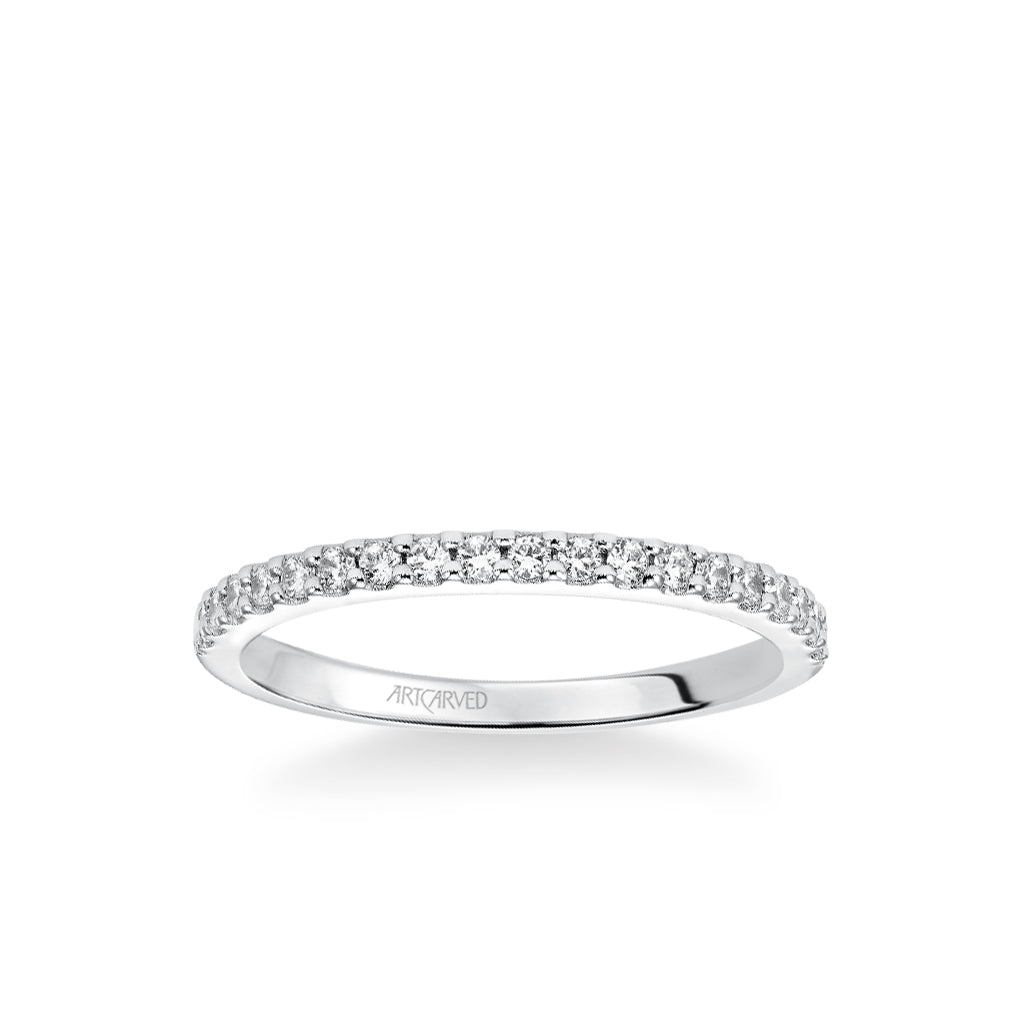 Stackable Band with Shared Prong Set Diamonds