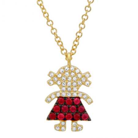 14K Yellow Gold Diamond and Ruby Girl Necklace