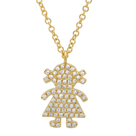 14K Yellow Gold Diamond Pave Girl Necklace