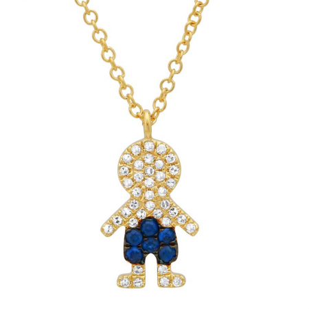 14K Yellow Gold Diamond and Sapphire Pave Boy Necklace