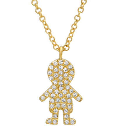 14K Yellow Gold Diamond Pave Boy Necklace