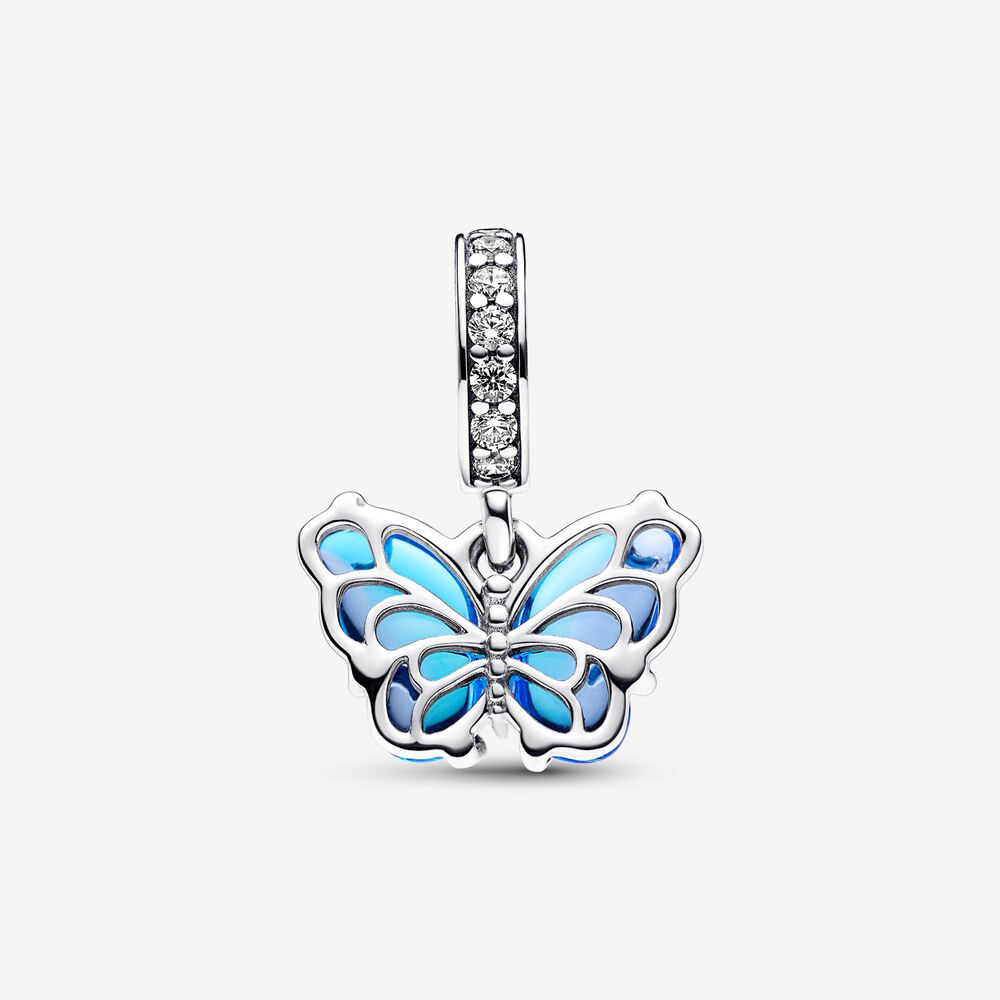 Blue Murano Glass Butterfly Dangle Pandora Charm