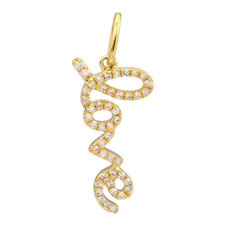 14K Yellow Gold Diamond Love Script Pendant