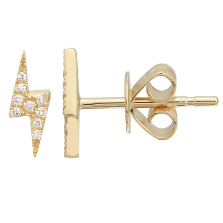 14K Yellow Gold Diamond Lightning Bolt Stud Earrings