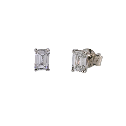14K White Gold Lab Grown Emerald Cut Solitaire Earrings
