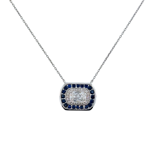 14K White Gold Lab Grown Ashoka and Sapphire Necklace