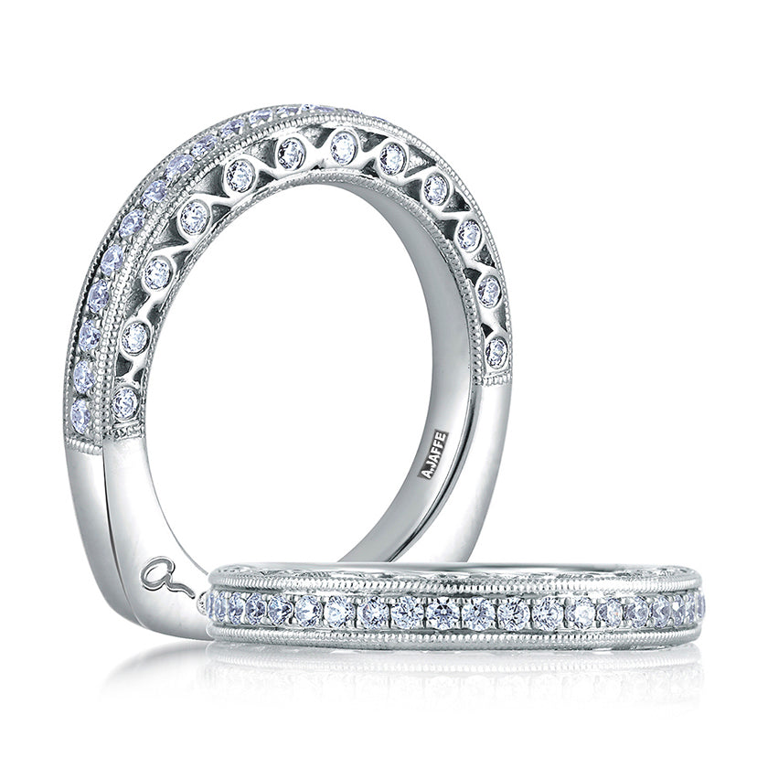 A.Jaffe Signature Royal Milgrain with Scroll Motif Profile Diamond Wedding Band MRS453/45