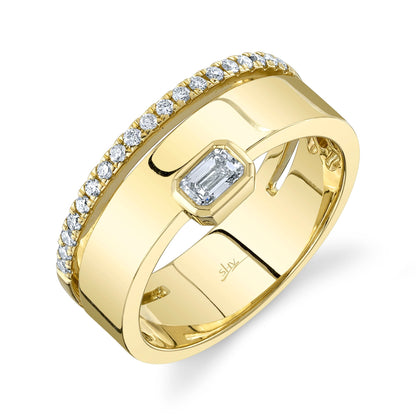 14K Yellow Gold Diamond Emerald Polished Band