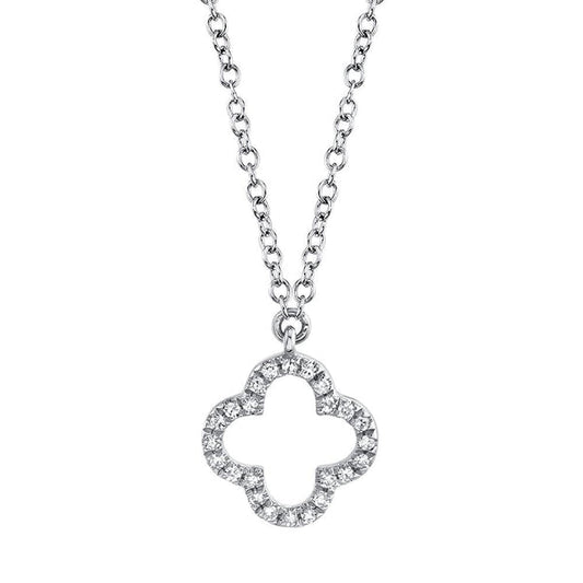 14K White Gold Diamond Clover Necklace