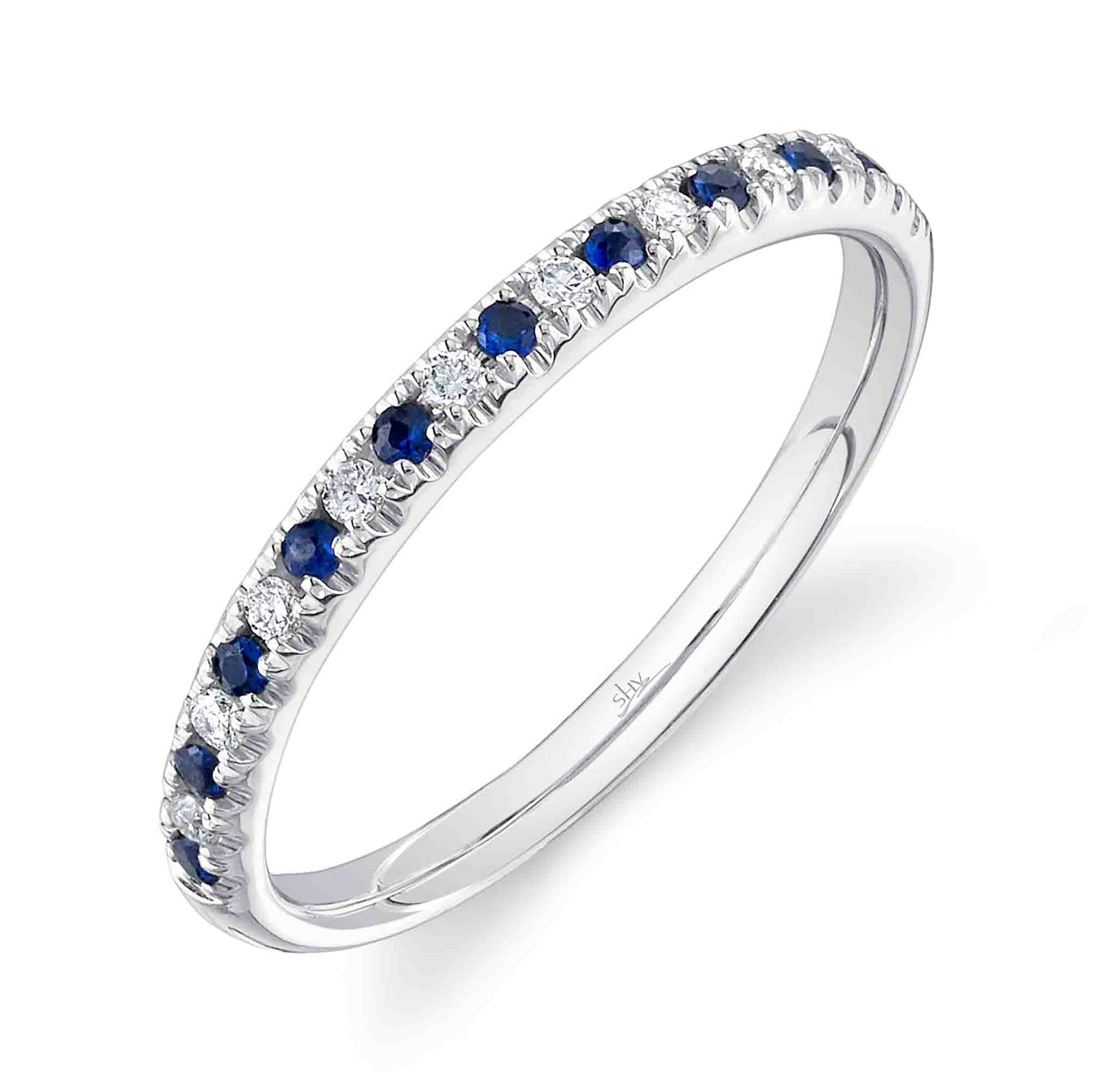 14K White Gold Diamond and Blue Sapphire Band