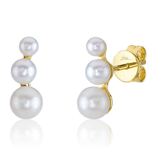 14K Yellow Gold Cultured Pearl Stud Earrings