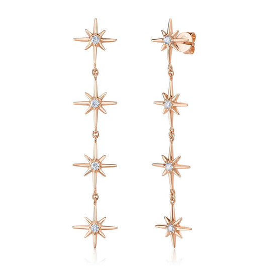 14K Rose Gold Diamond North Star Earrings