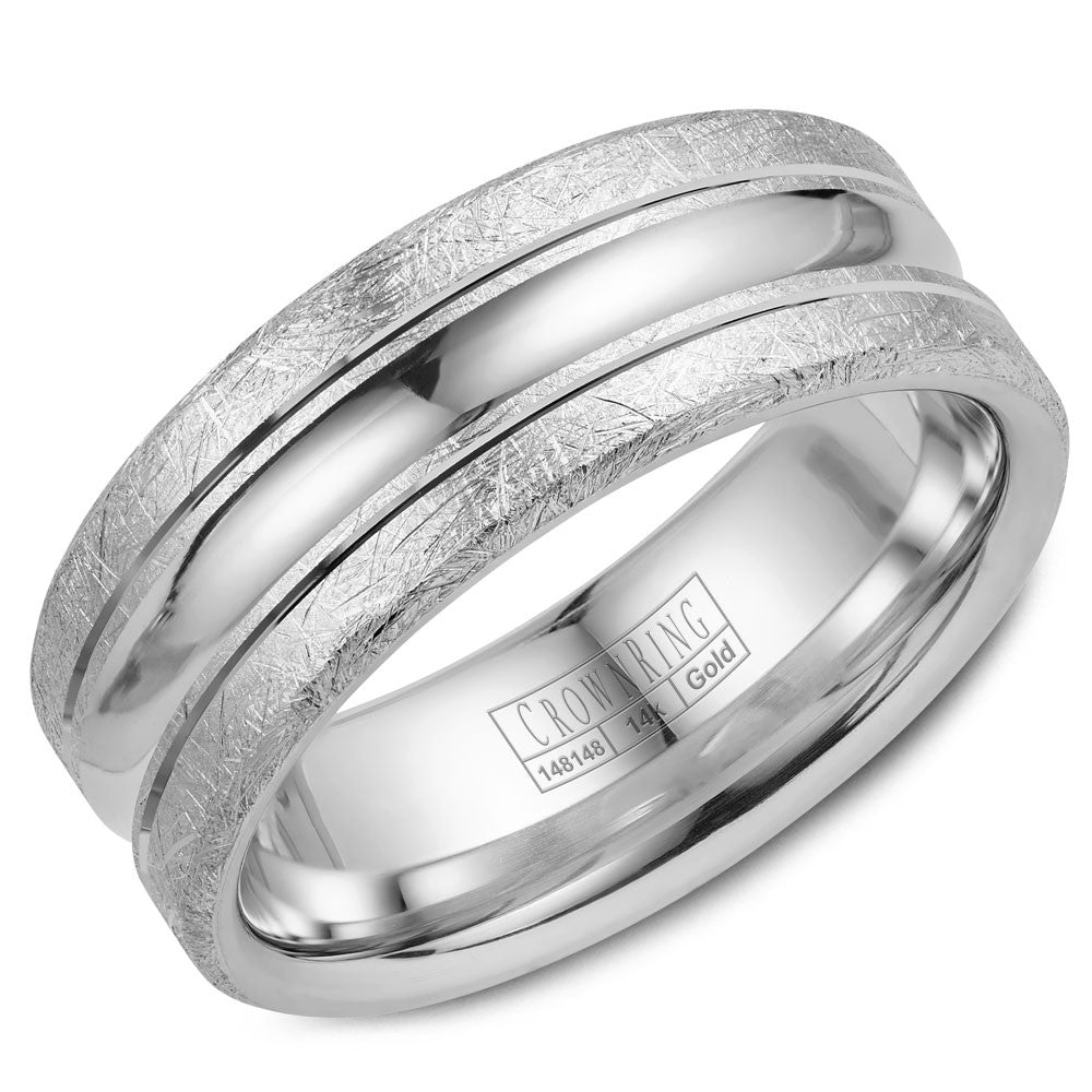 CrownRing 8MM Wedding Band with Diamond Brushed Edges WB-024C8W