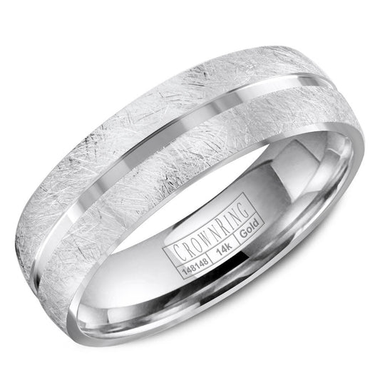 CrownRing 6MM Wedding Band with Diamond Brushed Edges WB-8059