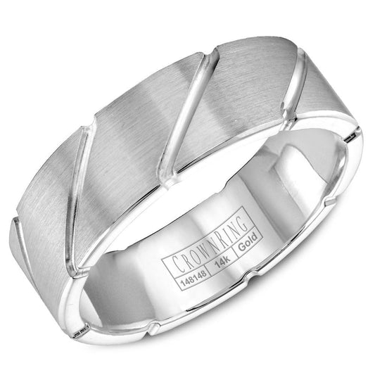 CrownRing 7MM Wedding Band with Brushed Finish and Line Detailing WB-9409